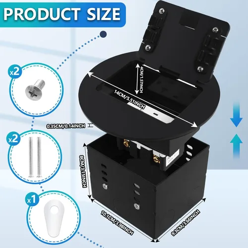 Vista 3 de Kit de Enchufe Circular Empotrado en Piso con 2* 20 Amperios de Acero Inoxidable GFCI, Receptáculo a Prueba de Manipulaciones, Hardware Resistente a