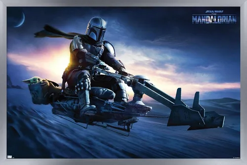 Vista 16 de Star Wars: The Mandalorian - Póster de pared Grogu Sunset Speeder, 34 pulgadas de largo x 22.4 W, versión premium sin marco