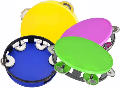 Vista 3 de The Dreidel Company - Panderetas de 3 unidades para niños, pandereta de 5.5 pulgadas de colores surtidos, anillo de metal Jingles de percusión
