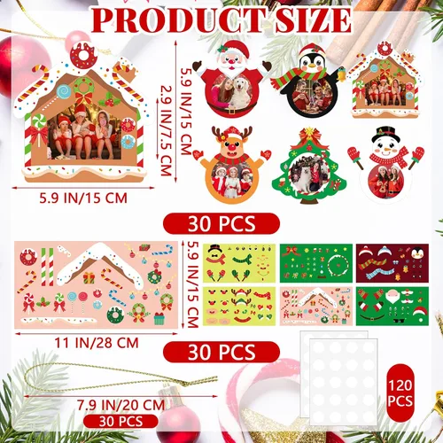 Vista 2 de NOVWANG Adornos de Fotos de Navidad, 30 Piezas de Marcos de Fotos Colgantes de Navidad con 30 Hojas de Pegatinas, Adornos de Fotos, Decoraciones