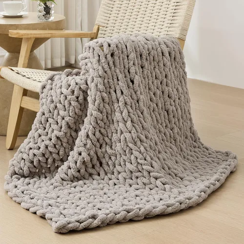 Vista 41 de Bigacogo - Cobija de punto grueso de 40 x 40 pulgadas, de felpilla, 100% tejida a mano, cobija pequeña de punto trenzado suave y grueso, con nudo