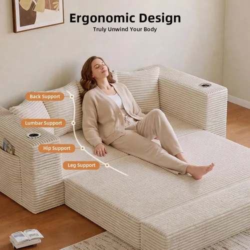 Vista 5 de Sofá cama sin hueso de 78 pulgadas para sala de estar, sofá cama Beige