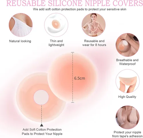 Vista 4 de Gisaae Cinta de levantamiento de senos de 3 pulgadas de ancho, cinta Boobytape con cubiertas reutilizables para pezones, cinta de levantamiento