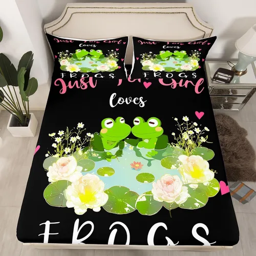 Vista 2 de Erosebridal Juego de sábanas de rana para niños, tamaño individual, lindo juego de sábanas de animales para niños pequeños, juego de sábanas