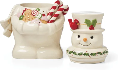 Vista 2 de Lenox 896362 Tarro de galletas de muñeco de nieve Happy Holly Days, decoración de Navidad y festividades