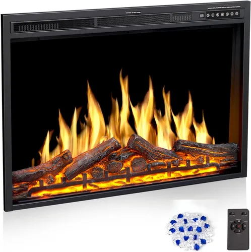 Vista 15 de 36" Electric Fireplace Insert, 5 Flame/12 Log Colors, 5 Speeds, 50-99°F