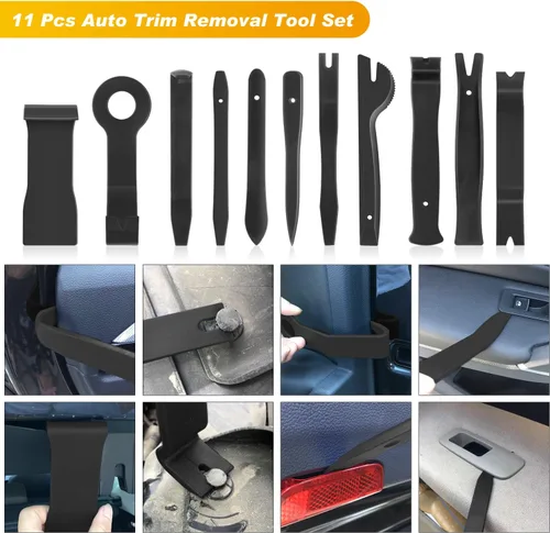 Vista 3 de GOOACC - Juego de 19 herramientas para desmontar e instalar molduras, tapizado plástico automotriz, panel de puerta, audio; con bolsa de Negro