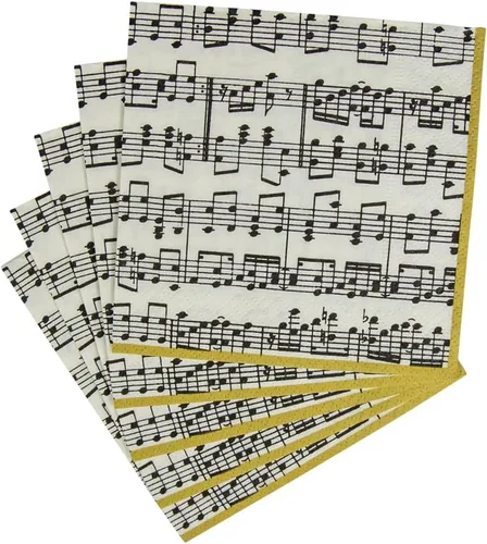 Vista 4 de Entertaining with Caspari Musica - Servilletas de cóctel de papel, paquete de 20, color negro