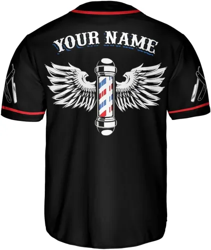 Vista 3 de Leeprints Baber Shop - Camiseta de béisbol personalizada, para peluquería, camiseta de béisbol para peluquería, tijeras para barbero, hoja