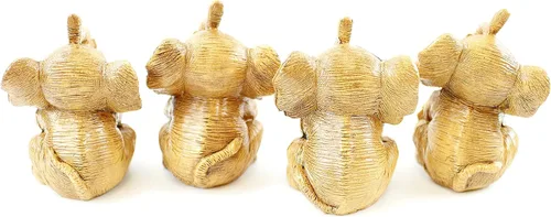 Vista 8 de Juego de 4 estatuas de tronco de elefante dorado, riqueza de la suerte de Feng Shui, decoración del hogar, cumpleaños, felicitación, regalo