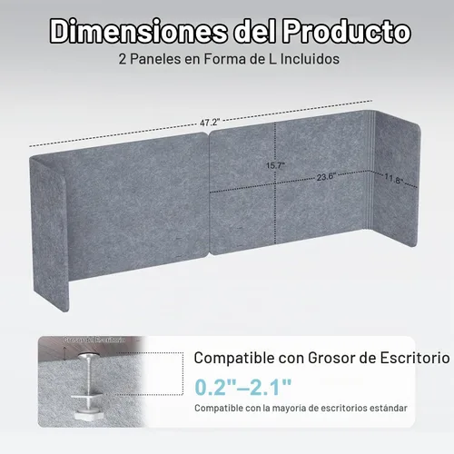 Vista 4 de Panel de privacidad para escritorio, 2 divisores de escritorio de oficina Gris