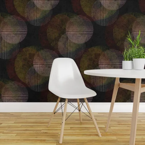 Vista 3 de Spoonflower Abstract Circles Pre-Pasted Removable Wallpaper Sample 12" x 24" Dark Red Planets Water-activated, simple to install and removable