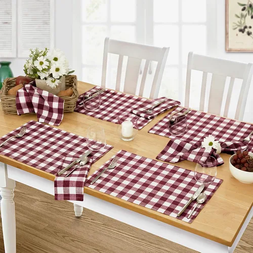 Vista 39 de Home Bargains Plus Country Rustic Buffalo - Juego de 4 manteles individuales de algodón a cuadros, color negro, a cuadros, de fácil cuidado