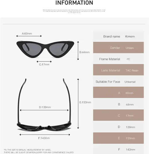 Vista 5 de kimorn Gafas de sol de ojo de gato para mujer, gafas de sol Kurt Cobain Retro K0566 (blanco y negro)