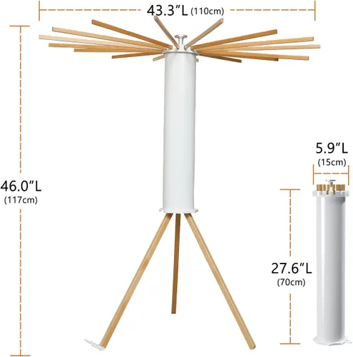 Vista 6 de Estante de secado de ropa con trípode cilíndrico, 16 varillas expandibles, estante de secado de pulpo de pie, maestro de ahorro de espacio, compacto