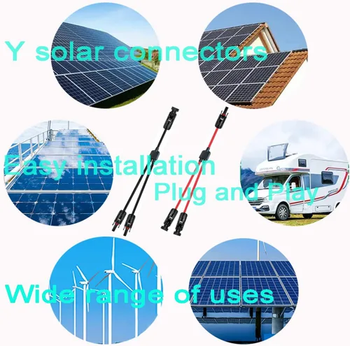 Vista 2 de Conector solar Y, cable paralelo de rama en Y, adaptador de conector solar 1 a 2 macho hembra, 10AWG 45A impermeable IP68 40CM cable, para paneles