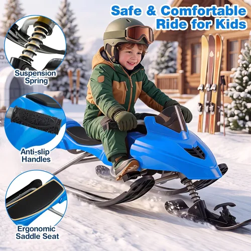 Vista 4 de Goplus Trineo Snow Racer con frenos, mango de dirección, cuerdas de Azul