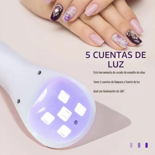 Vista 4 de Luz UV de mano para uñas de gel, mini lámpara de uñas portátil con flash LED, esmalte de curado de uñas recargable, secado rápido, máquina de secado