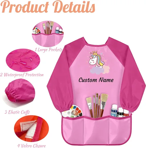 Vista 4 de Personalized Kids Art Smock with Name Custom Toddler Waterproof Artist Painting Apron