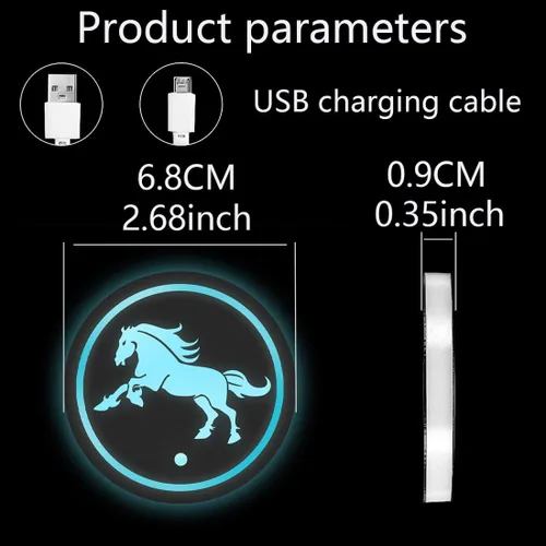 Vista 4 de 2 piezas de luces LED para portavasos de coche, almohadillas luminiscentes de 7 colores, posavasos de coche con carga USB, almohadilla luminiscente