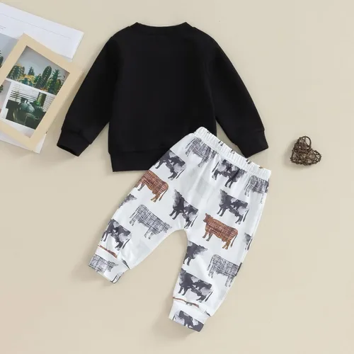Vista 3 de Omkzanbi 2 piezas de ropa de otoño e invierno para bebé, sudadera de manga larga con cuello redondo, pantalones deportivos para el oeste