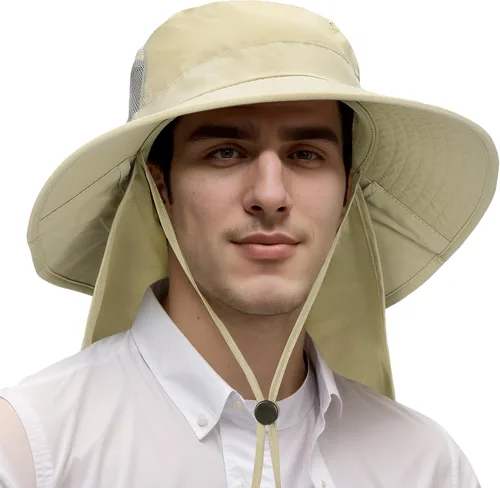 Vista 8 de Catalonia Sombrero de sol para hombre, sombrero de ala ancha para exteriores con solapa para el cuello, para pesca, senderismo, safari, jardinería