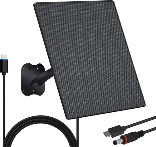 Vista 7 de Zivif Panel Solar de 8W para Cámaras de Seguridad, Cargador de Panel Solar para Cámara con Cable USB-C, DC 5.5x2.1mm y Puerto Micro USB, Resistente