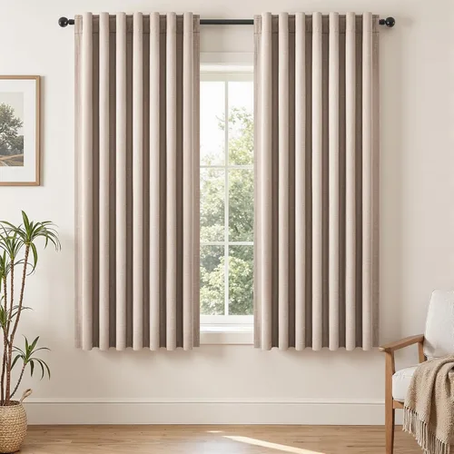 Vista 36 de Topfinel cortinas opacas de lino beige y blanco de 63 pulgadas de largo, 2 paneles para ventana pequeña, estilo natural de abedul bohemio y rústico