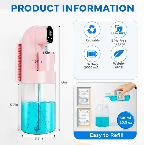 Vista 4 de Dispensador automático de enjuague bucal para baño, dispensador inteligente de enjuague bucal de 21.12 onzas sin contacto, juego de accesorios