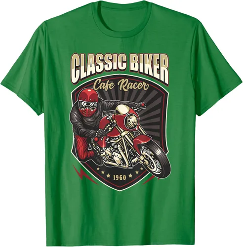 Vista 3 de Camiseta de motocicleta clásica Biker Cafe Racer para hombre, Negro, S