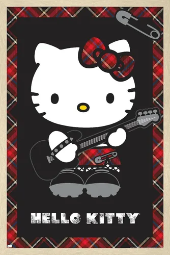 Vista 7 de Hello Kitty: Póster de pared rojo punk de 22.4 pulgadas de largo x 14.7 pulgadas de ancho, versión enmarcada de madera de granero