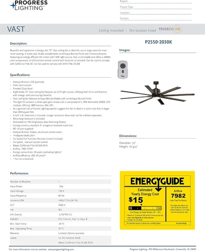 Vista 20 de Vast Collection Ventilador de techo moderno de bronce de 8 aspas de 72 pulgadas