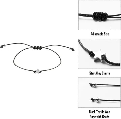 Vista 3 de WATINC Pulsera de deseos de 7 cumpleaños, pulseras ajustables de cordón de estrella con tarjetas de deseos, pulsera simple hecha a mano, regalo