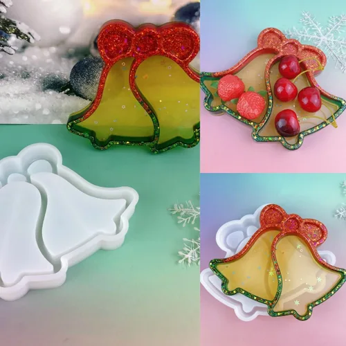 Vista 5 de Moldes de silicona de resina de bandeja de campana de Navidad, placa de caramelo de aperitivo, molde de fundición de placa de almacenamiento