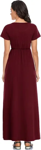 Vista 3 de Lacavocor - Vestido largo de manga corta para mujer con estampado floral y a rayas, vestido informal de corte imperio