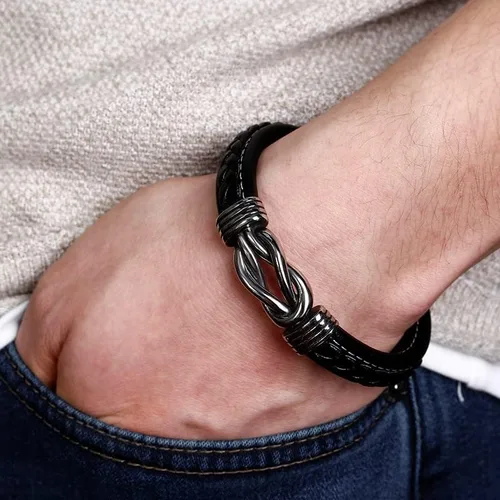 Vista 3 de Pulsera de cuero trenzado con texto en inglés To My SonTo My Grandson, pulsera inspiradora de acero inoxidable para hombre, regalos para hijo