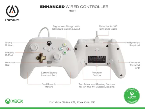 Vista 2 de PowerA Enhanced Wired Controller for Xbox Series XS - Mist gamepad wired video game controller gaming controller Xbox Series XS