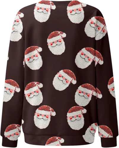 Vista 5 de Sudaderas de manga larga con cuello redondo para mujer, sudaderas de invierno de gran tamaño, trajes de Navidad