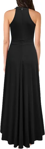 Vista 2 de MUSHARE Vestido largo de fiesta formal con cuello halter y volantes para mujer
