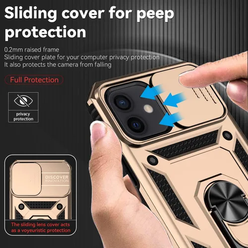 Vista 2 de Funda para iPhone 12/12 Pro, iPhone 12/12 Pro con funda para cámara y soporte, grado militar, a prueba de golpes, resistente, con funda magnética