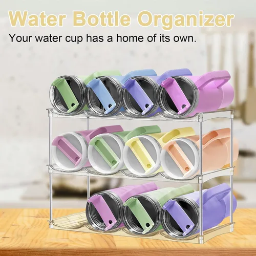 Vista 8 de Organizador apilable de botellas de agua para gabinete, organizador de vasos de acrílico, estante de almacenamiento para Stanley de 40 onzas