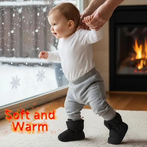 Vista 2 de Botines de forro polar para recién nacido, unisex, antideslizantes, para recién nacidos, primeros pasos, zapatos cálidos para la casa para bebés