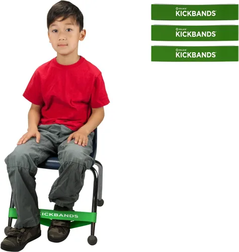 Vista 2 de KICK BANDS Bandas para sillas para niños con pies inquietos, paquete de 3 bandas para aliviar la ansiedad con TDAH para sillas y escritorios