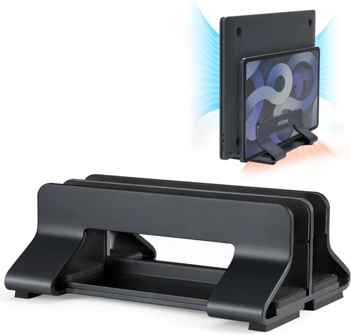 Vista 8 de Soporte vertical de aluminio para computadora portátil, soporte de acoplamiento con ancho de ranura ajustable de 12-42mm, almacenamiento vertical