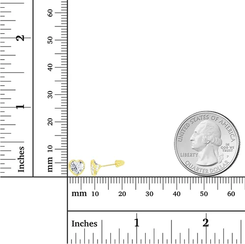 Vista 4 de Pendientes de tuerca de oro macizo de 14 quilates, hipoalergénicos de 0.236in, con forma de corazón, bisel pulido, con rosca en la parte trasera