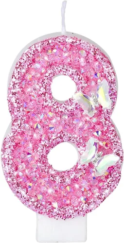 Vista 14 de Velas de cumpleaños, velas de números para pasteles de cumpleaños con mariposa, velas de cumpleaños rosas, velas de pastel de 3.2 pulgadas