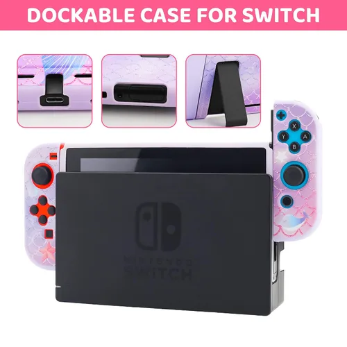 Vista 5 de GLDRAM Purple Carrying Case for Nintendo Switch, Accessories Bundle with Protable PU Travel Case, PC Protetive Shell, 9H Screen Protector, Thumb