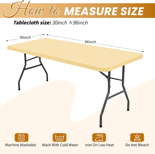Vista 2 de Paquete de 6 fundas de tela elástica para mesa, color beige, para mesas de 8 pies, protector de mantel rectangular universal lavable y elástico