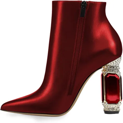 Vista 118 de FSJ Botas de tacón alto con punta puntiaguda para mujer, con tacón alto, con cremallera lateral brillante, estilo casual, para uso diario, zapatos