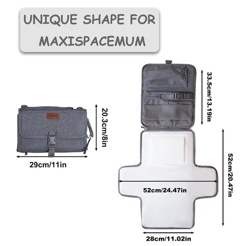 Vista 2 de Cambiador portátil para bebé, cambiador de pañales de viaje para recién nacido, cambiador de bebé impermeable, estación de cambio de pañales Gris